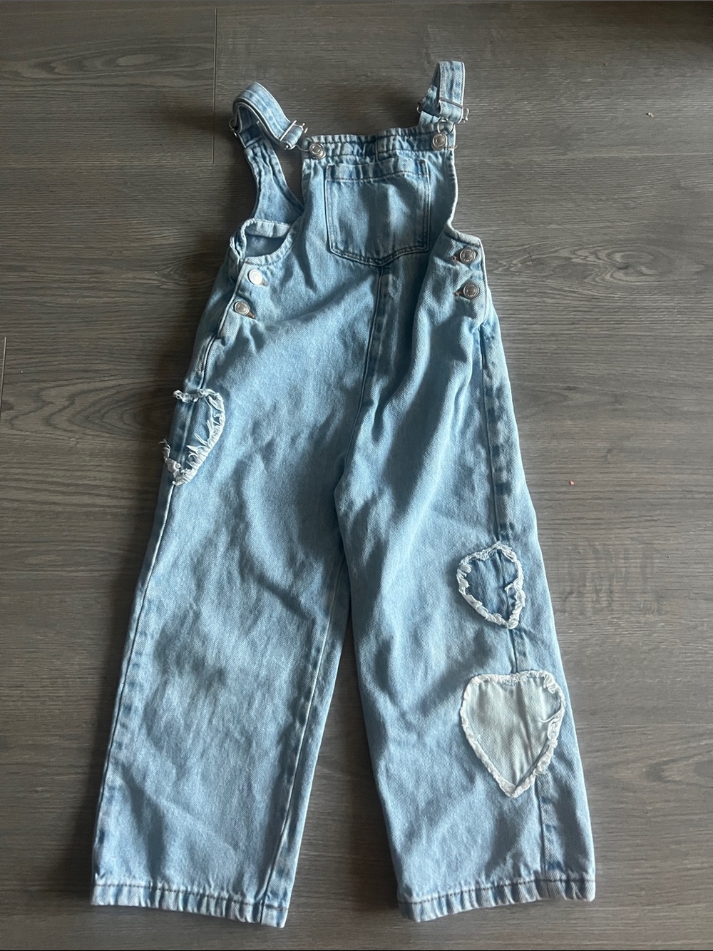 Zara Light Blue Denim Overalls with Heart Accents